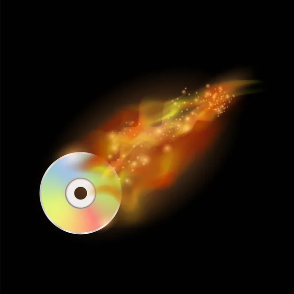 Digitala bränna CD-skiva med avfyra och flamma — Stock vektor