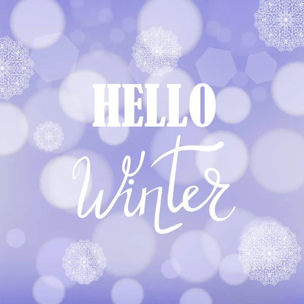 Hello Winter Lettering on Blue Sky Fon — стоковый вектор