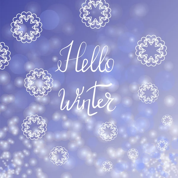 Hallo Winter letters op blauwe hemelachtergrond — Stockvector