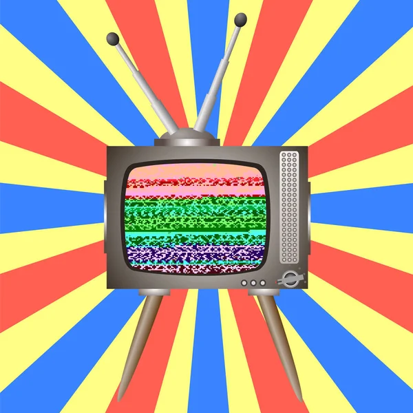 Oude gebroken televisie. Glitch op Retro Tv-scherm — Stockvector