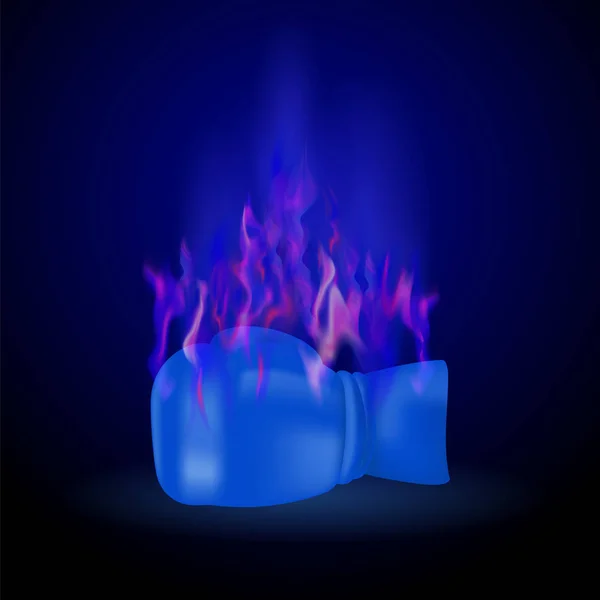 Sportovní modré rukavice s plamenem ohně hořící — Stockový vektor