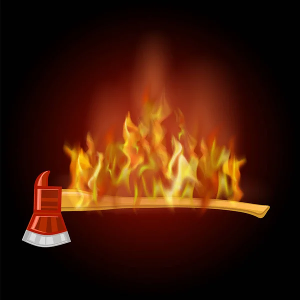 Brandende brandweerman bijl pictogram met vuur-vlam — Stockvector