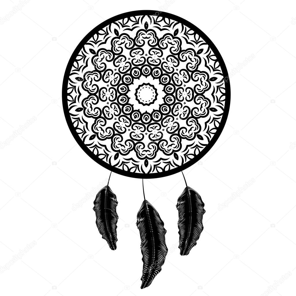 Dream Catcher Silhouette with Feathers