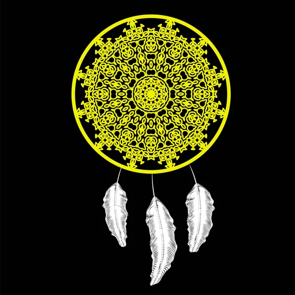 Силуэт ловца снов с перьями — стоковый вектор