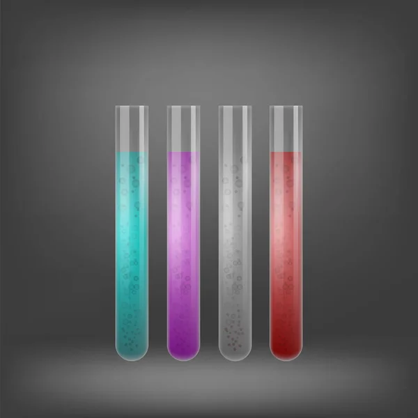 Zestaw chemiczny probówki z kolorowych płynów — Wektor stockowy