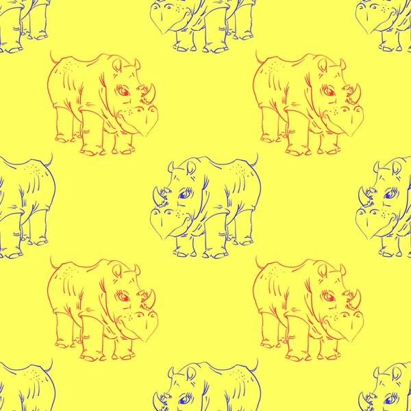 Cartoon Rhino Seamless Pattern — Stock Vector