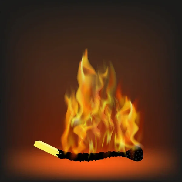 Burning Match with Fire — Stock Vector
