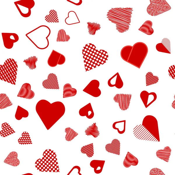 ロマンチックな赤いハートのシームレス パターン — ストックベクタ