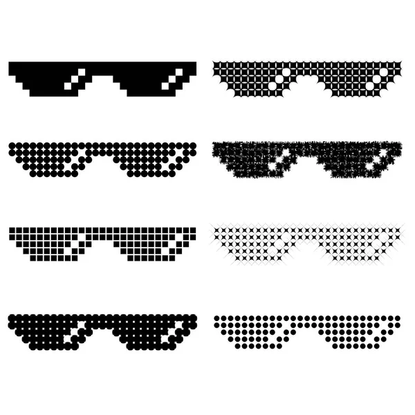 Set of Different Pixel Glasses — Stock Vector