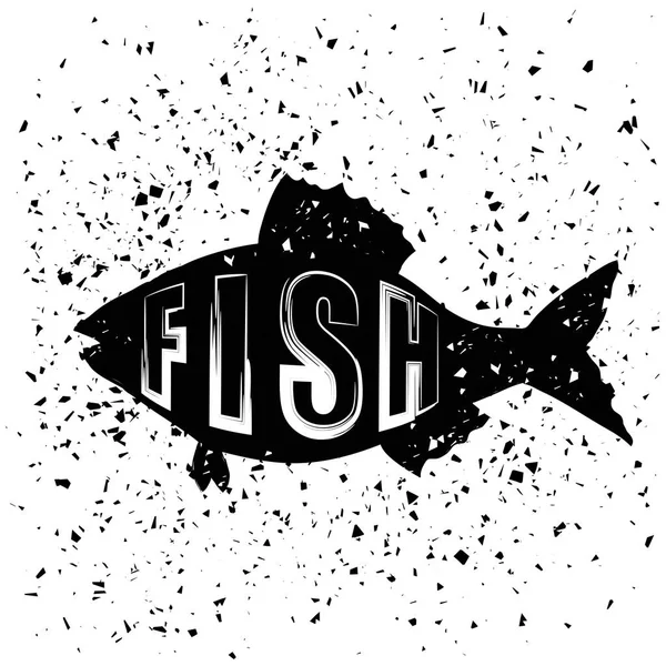 Typographie Conception d'impression avec silhouette de poisson de mer — Image vectorielle