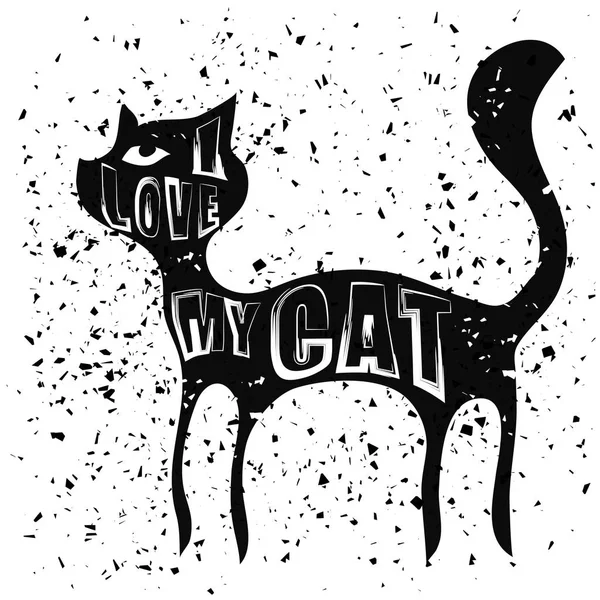 Typography Design of Print with Cat Silhouette — Stock Vector