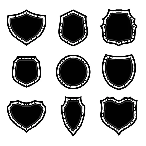 Set Different Shields Silhouettes Isolated White Background — Stock Photo, Image