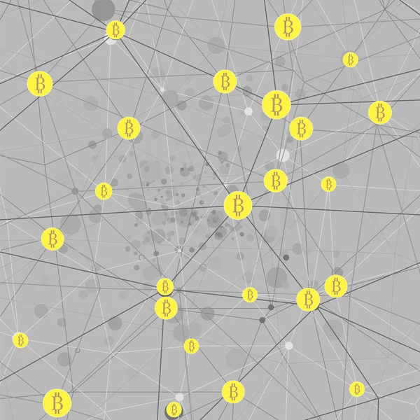 Sistema Financiero Digital Bitcoin. Conexión de monedas Crypto — Archivo Imágenes Vectoriales