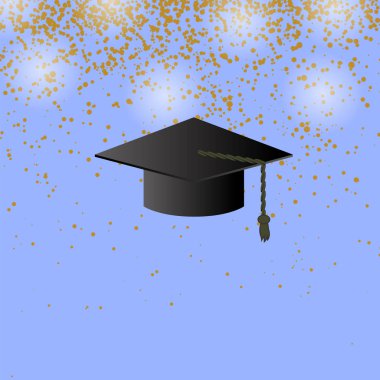 Black Graduation Cap on Confetti Background clipart