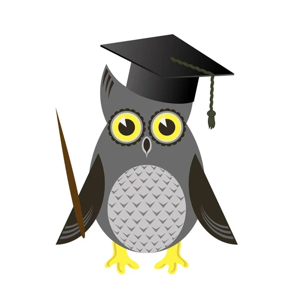 Cute Owl Bird with Graduation Cap — Stock Vector