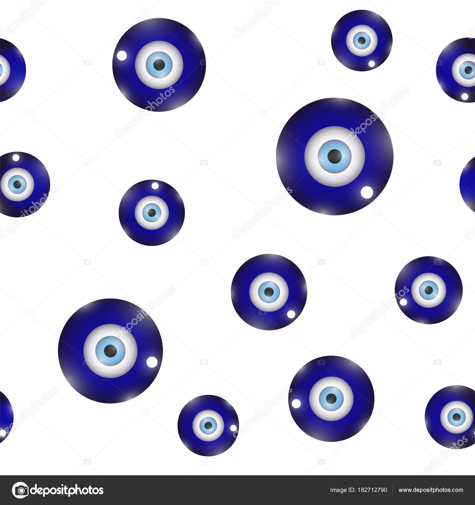 Glass Evil Eye Symbol Seamless Pattern on White Background