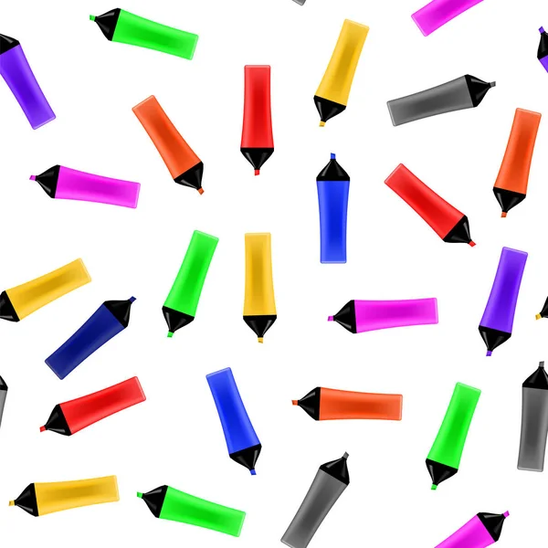 Colorato marcatori modello senza cuciture isolato su bianco. Set di penne colorate — Vettoriale Stock