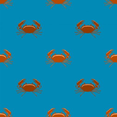 Haşlanmış Kırmızı yengeç dev ile Seamless modeli üzerinde mavi arka plan pençeleri. Taze deniz ürünleri simgesi. Delicous meze.