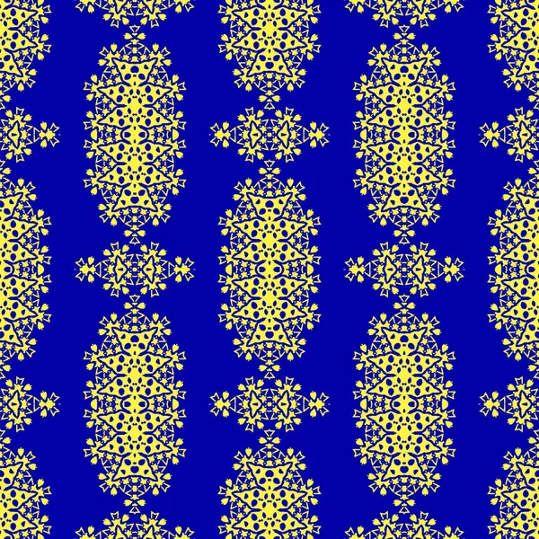 Сине-желтая орнитологическая паттерн. Восточный геометрический орнамент — стоковый вектор