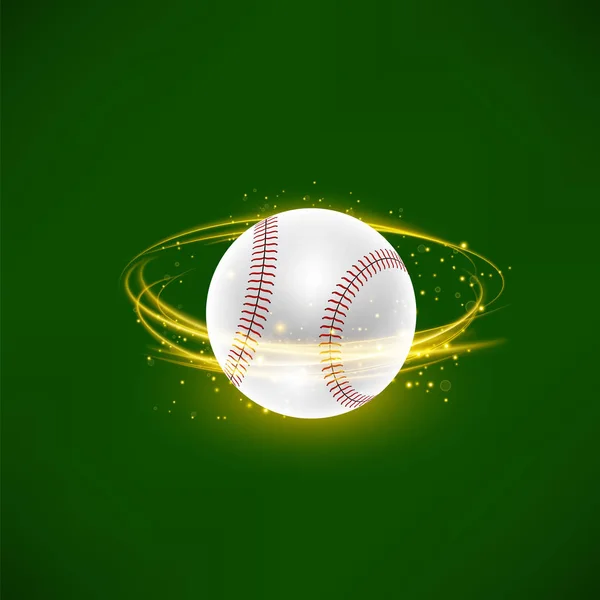 Vliegende honkbal met gele Sparkles op groene achtergrond — Stockvector
