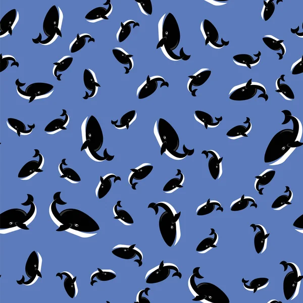 파란색 배경에 큰 바다 물고기 패턴입니다. 고래 원활한 장식 — 스톡 벡터