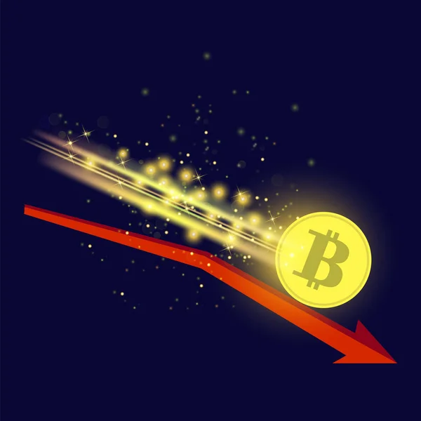 Gold-Bitcoin-Symbol und roter Pfeil — Stockvektor