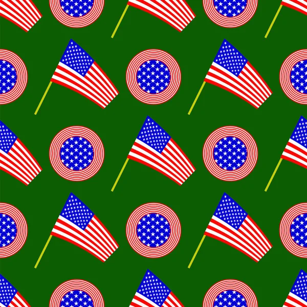 American Flag and Circle Icon Seamless Pattern — Stock Vector