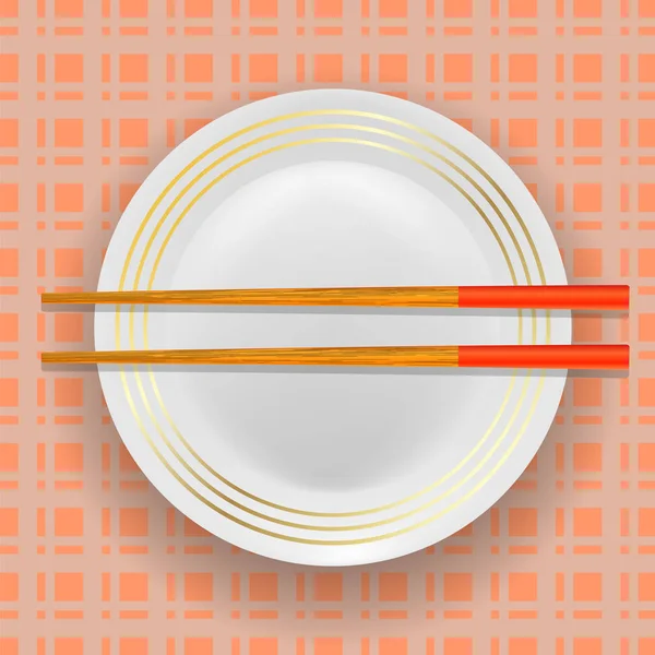 Asya geleneksel ahşap Chopsticks ve plaka — Stok Vektör