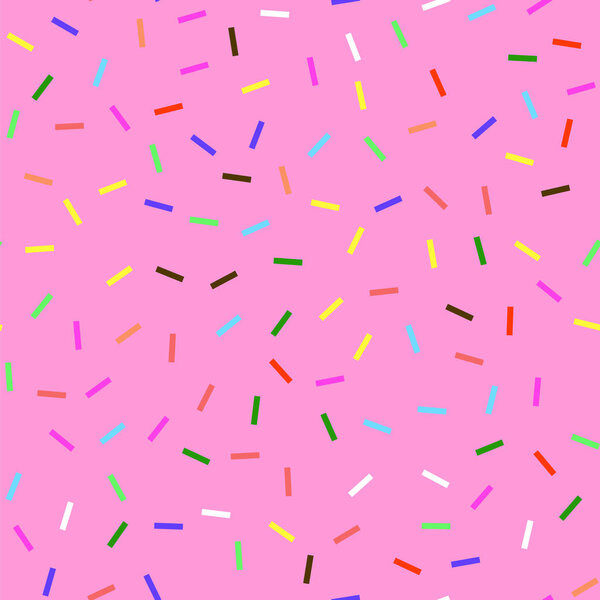 Donut Pink Texture. Glaze and Colored Sprinkles Seamless Pattern