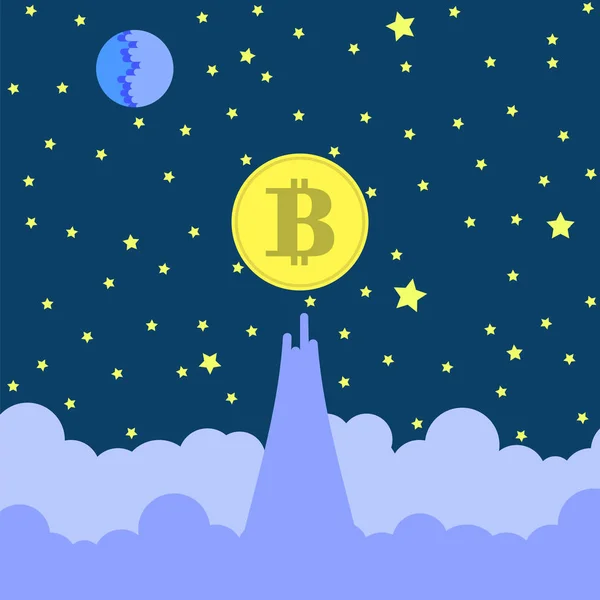Gelbes Bitcoin-Symbol auf blauem Himmel Hintergrund — Stockvektor