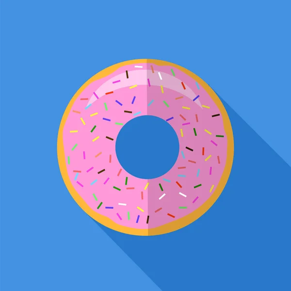 甜釉粉红色甜甜圈。快速食品图标平面设计。顶部视图. — 图库矢量图片