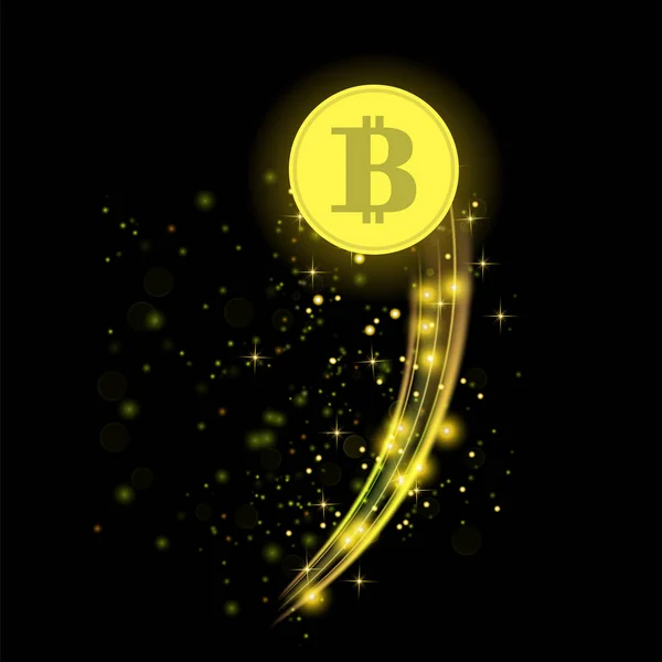Der goldene Bitcoin fliegt. Kryptowährungs-Ikone — Stockvektor