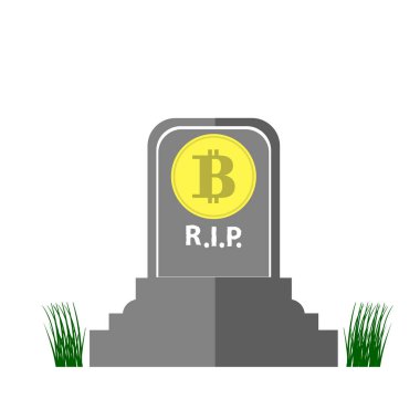 Bitcoin taş anıt ve beyaz zemin üzerine yeşil çimen