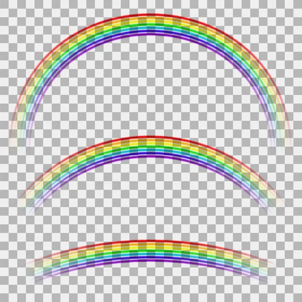 Arco iris colorido curvado sobre fondo a cuadros. Icono Climático Transparente. Patrón de color del espectro — Vector de stock