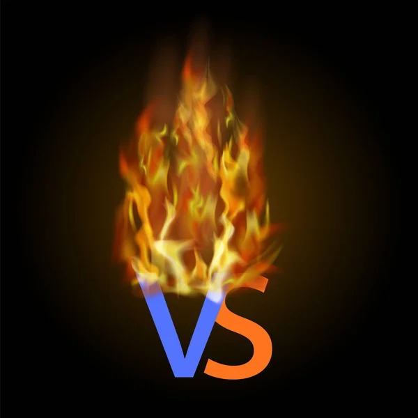 Das brennende Konzept der Konfrontation, des gemeinsamen, letzten Kampfes. vs vs Buchstaben bekämpfen Hintergrund mit Feuerlichtern — Stockvektor