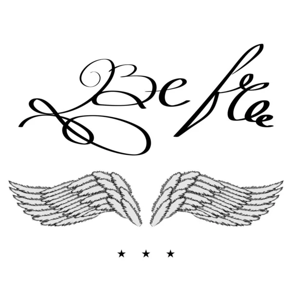 Angel ya da Phoenix Kanatları. Kanatlı Logo Tasarımı. Eagle Bird 'ün bir parçası. El Çizimi Motivasyon Harfleri. — Stok fotoğraf