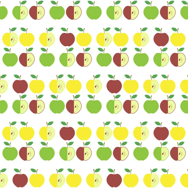 Raster bonito vermelho fresco e amarelo verde maçã sem costura padrão em fundo branco. Textura de repetição de frutas — Fotografia de Stock