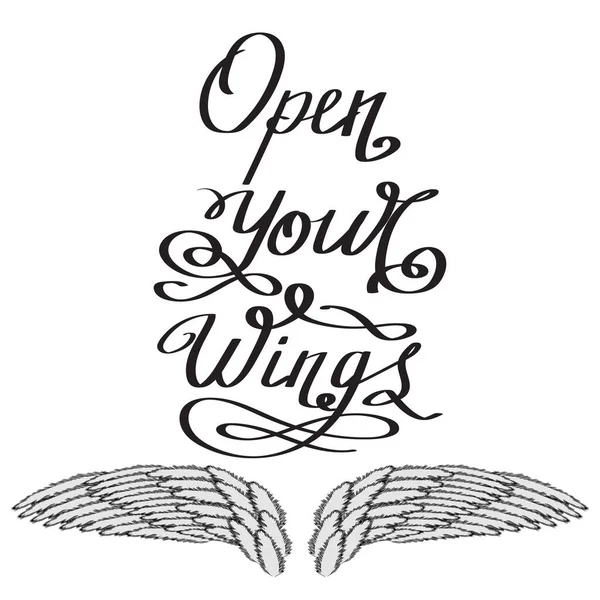 Angel ya da Phoenix Kanatları. Kanatlı Logo Tasarımı. Eagle Bird 'ün bir parçası. Kanat Mesajını Aç. El Çizimi Motivasyon Harfleri. — Stok Vektör