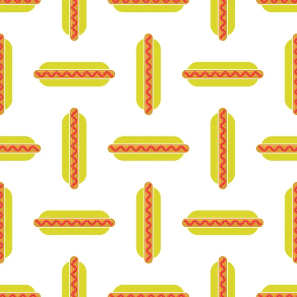 Patrón de comida rápida sin costura de la calle. Hot Dog fresco. Comida no saludable con altas calorías — Archivo Imágenes Vectoriales