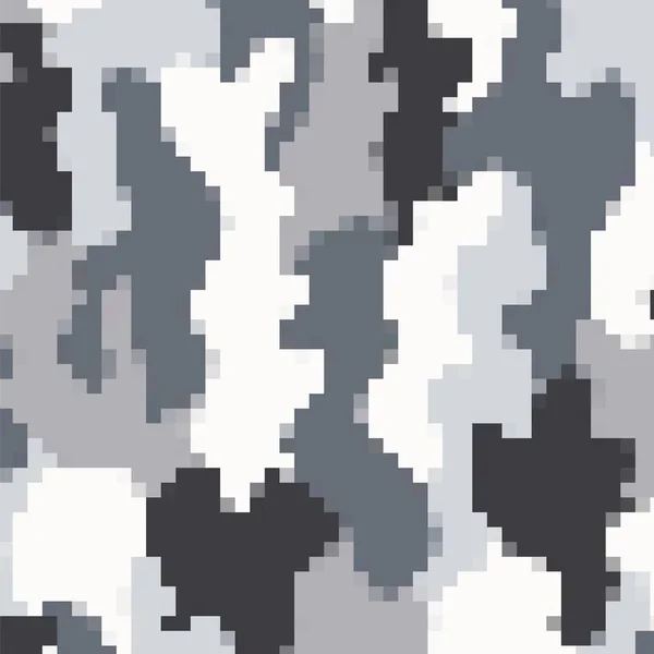 都市のカモフラージュ背景。軍の概要軍事パターン。ユニフォームと武器用グレーピクセルファブリックテキスタイルプリント — ストックベクタ