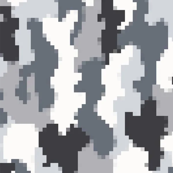 Stedelijke camouflage achtergrond. Leger Abstracte militaire patroon. Grijze Pixel stof textielprint voor uniformen en wapens — Stockvector