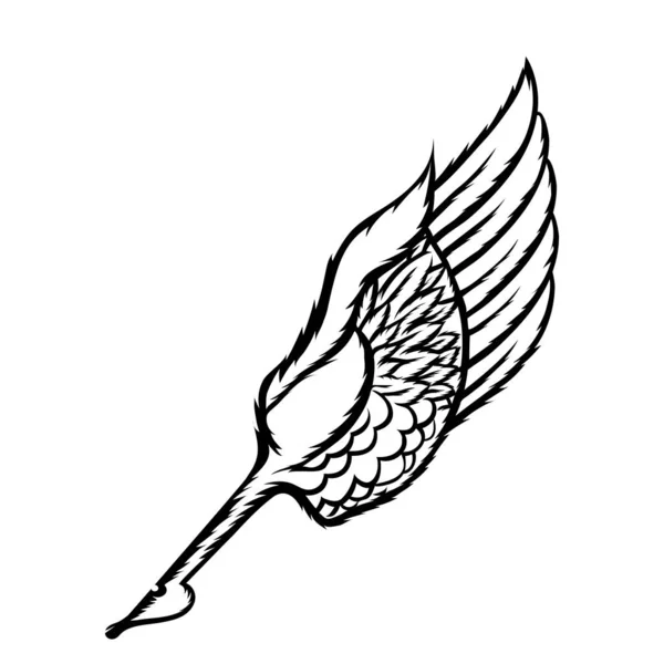 Fjäderpenna Isolerad på vit bakgrund. Söt vingsymbol — Stock vektor