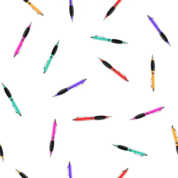Colorful Pen Seamless Pattern on White Background. Randomly Scattered School Accessories — Stock Photo, Image