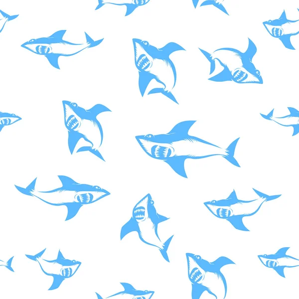 Tiburón aislado sobre fondo blanco. Patrón sin costura de pescado — Vector de stock