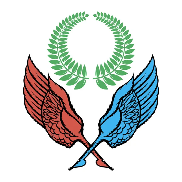 Wings Pen Icon com Green Wreath. Design de logotipo alado. Parte de Eagle Bird. Elementos de design para Emblema, Assine, Marca . —  Vetores de Stock