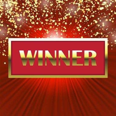 Winner Banner with Gold Letters. Winners Lottery Game Sign. Billboard of Poker, Cards, Roulette.
