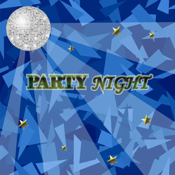 Blue Night Party Background with Mirror Sphere. Disco Club Banner — Stock Vector