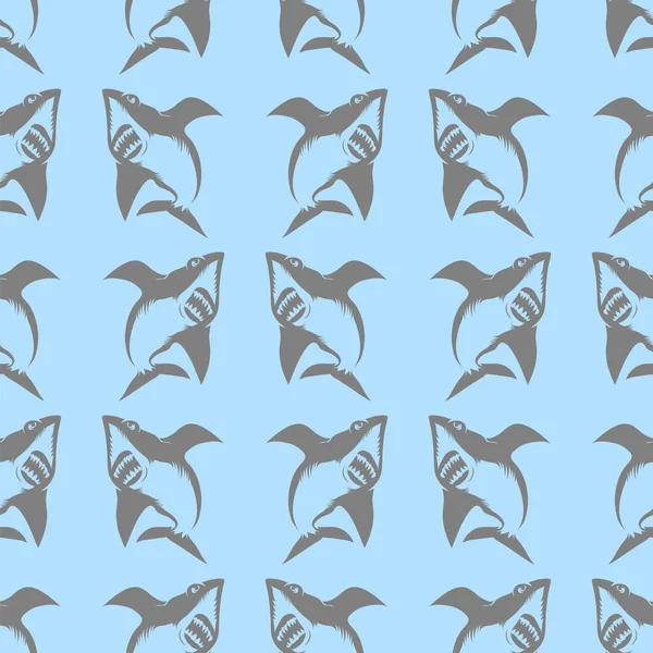Tiburón aislado sobre fondo azul. Patrón sin costura de pescado — Archivo Imágenes Vectoriales