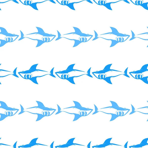 Tiburón aislado sobre fondo blanco. Patrón sin costura de pescado —  Fotos de Stock