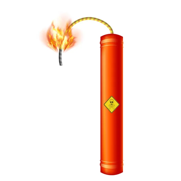 Bombensymbol auf weißem Hintergrund. Sprengstoffkonzept. tnt roter Stock. Blitz explodieren, Explosion verbrennen. — Stockfoto